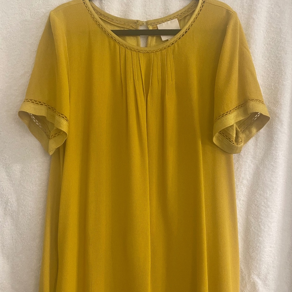 Anthropologie Maeve Verdet Gold Yellow Boho Flowy Swing Shift Dress w/Pockets